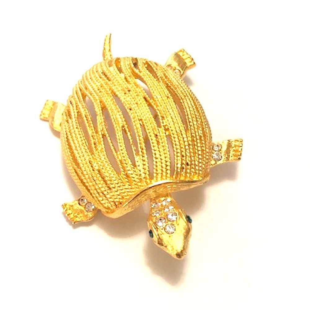 KENNETH JAY LANE, SATIN GOLD TURTLE PIN, WITH PAVE